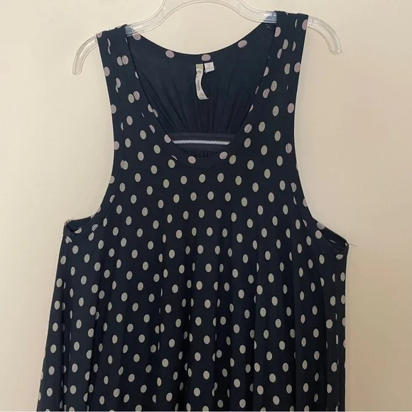 Comfy USA Dress Small Sleeveless Polka Dots Asymmetrical Hem Stretch Lagenlook - Picture 2 of 12
